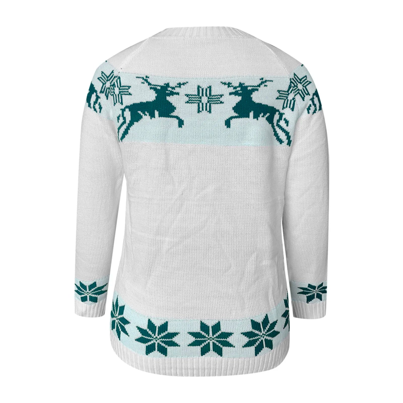 GR - Hässlicher Weihnachtspulli - Bequemer Strickpulli mit O-Ausschnitt, Rentier- und Schneeflockenmuster