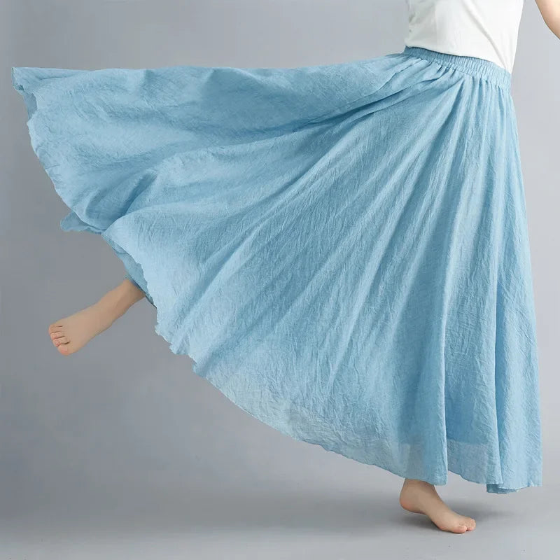 GR | Fashion Cotton Linen Clothing Women's Skirts Maxi Y2K Elegant Beach Saia Ropa Mujer Casual Dress Boho Long Skirts Faldas Harajuku