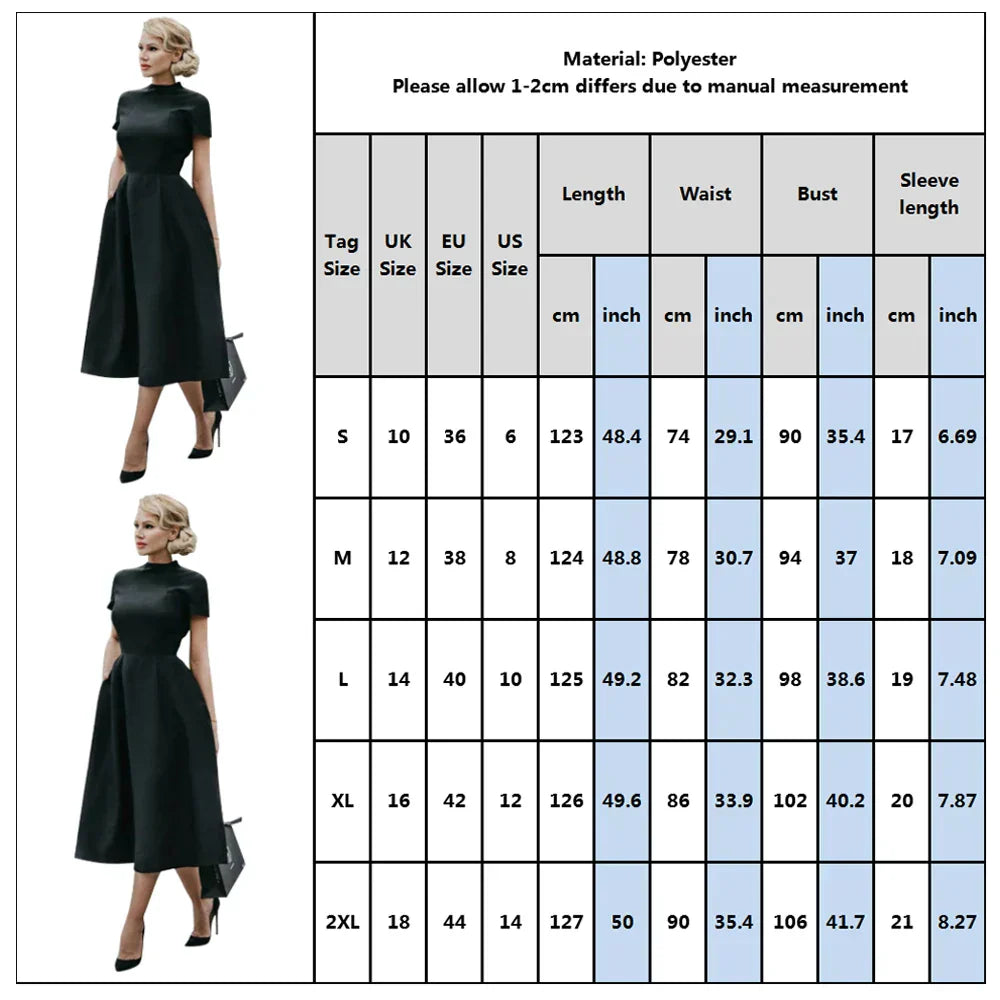GR | Women's Elegant Black Dress, Half-High Collar, High Waist, A-Line Dresses, Slim Fit Dress, Office Dress, Female Solid Vestidos