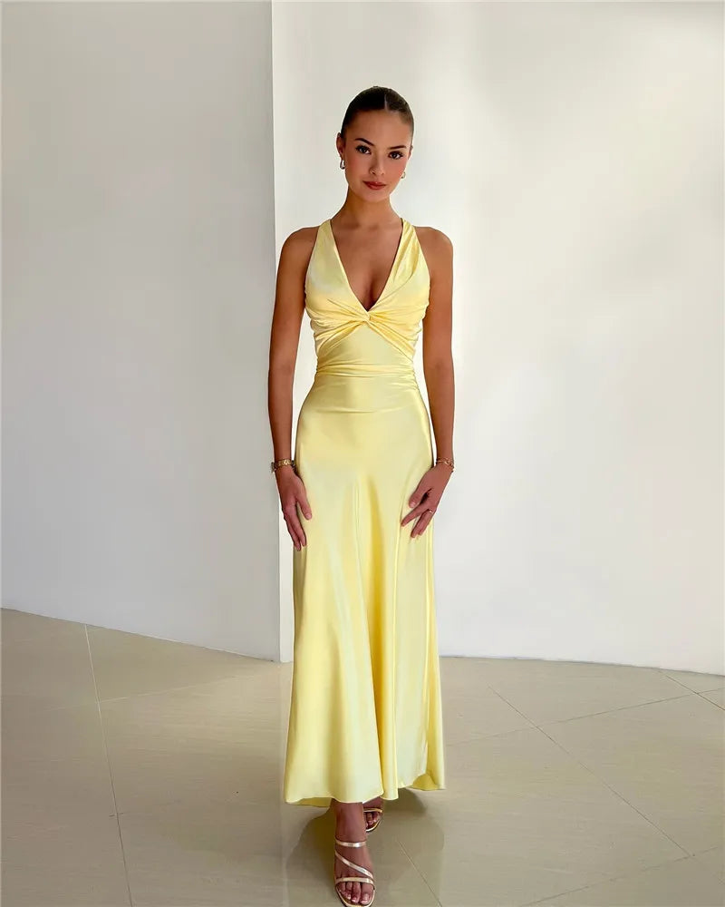GR | Schleife Rückenfrei Abend Maxi Kleid