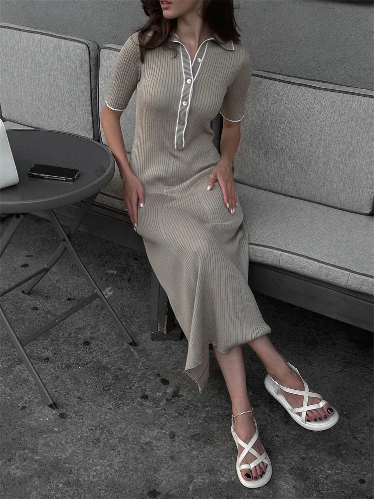 GR | Patchwork Lapel Knit Maxi Dress