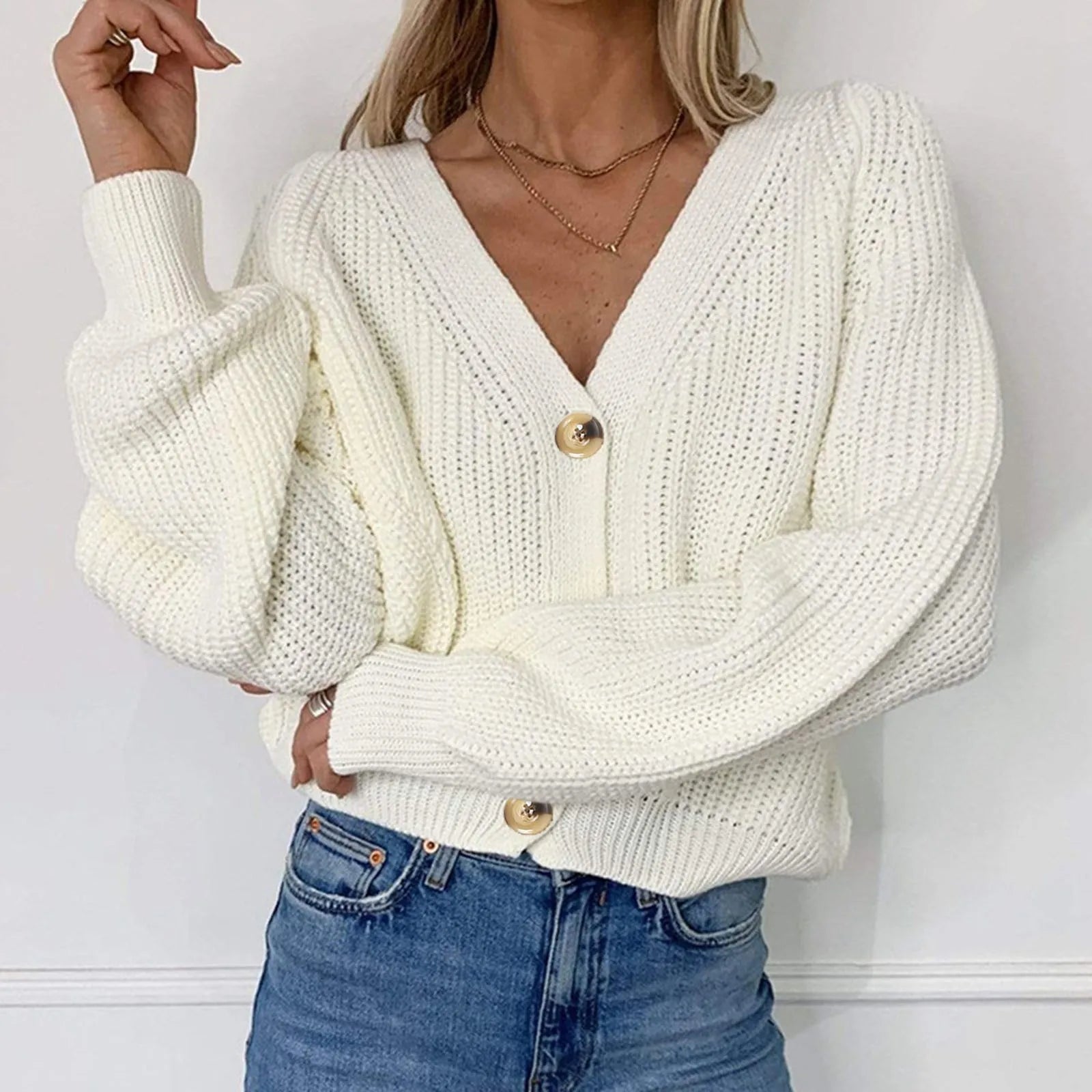 GR | STRICK-CARDIGAN MIT V-AUSSCHNITT
