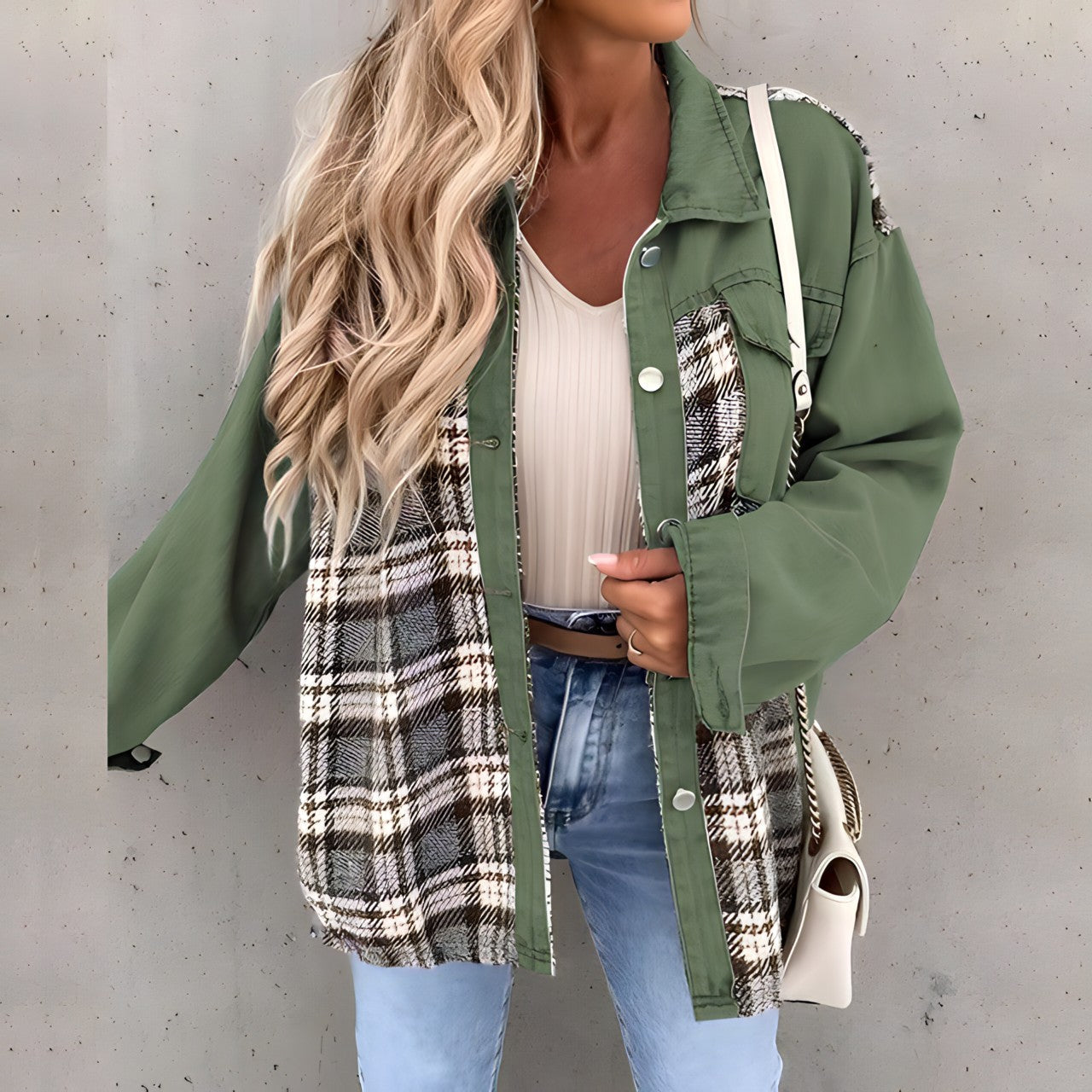 Long-sleeved checked jacket
