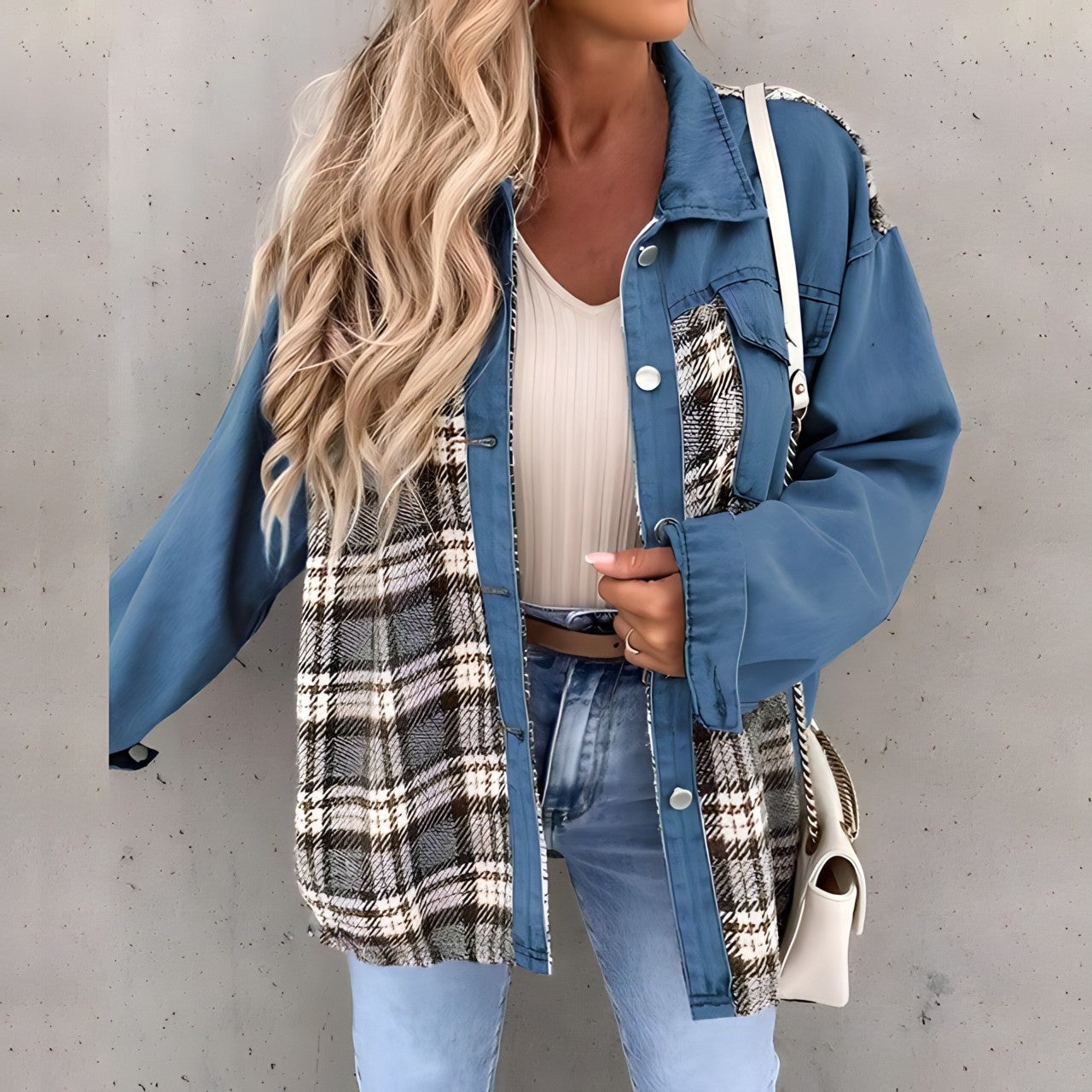 Long-sleeved checked jacket