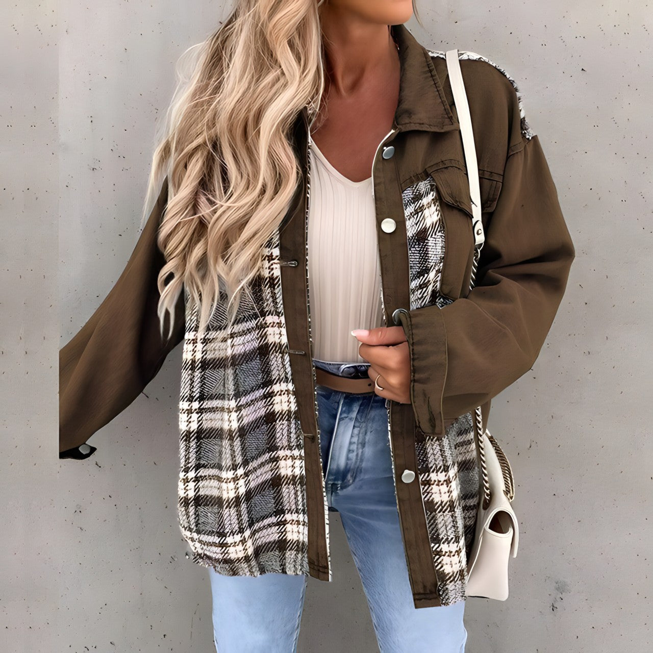 Long-sleeved checked jacket