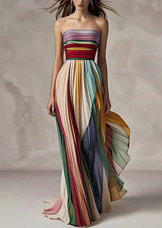 GR | Fit Striped Cold Shoulder Ruched Long Sleeveless Dress
