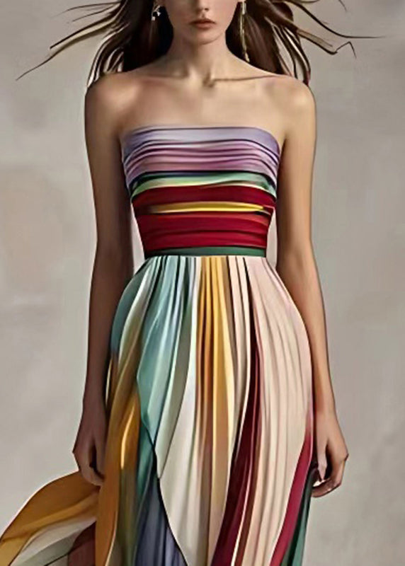 GR | Fit Striped Cold Shoulder Ruched Long Sleeveless Dress