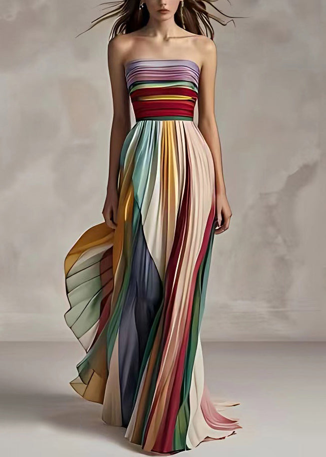 GR | Fit Striped Cold Shoulder Ruched Long Sleeveless Dress