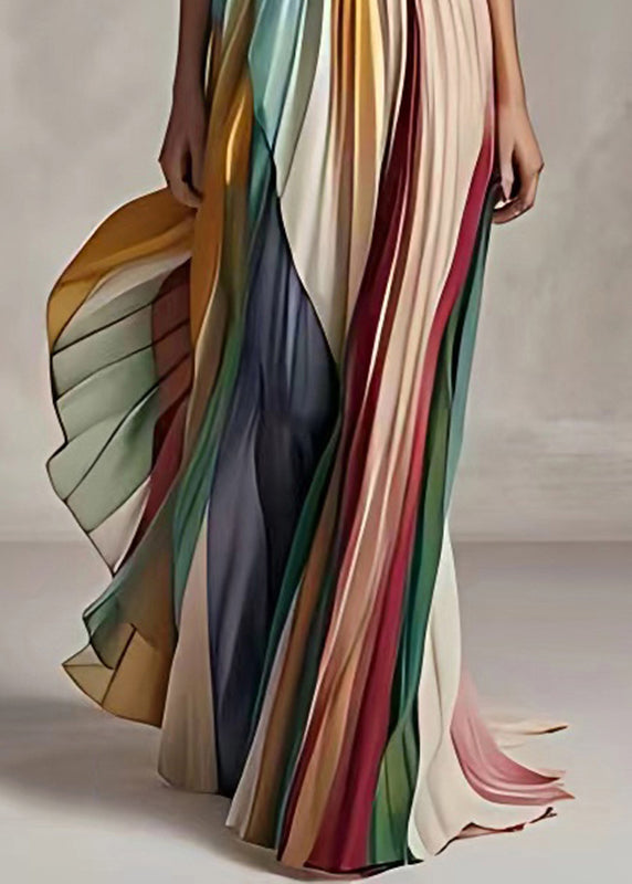GR | Fit Striped Cold Shoulder Ruched Long Sleeveless Dress