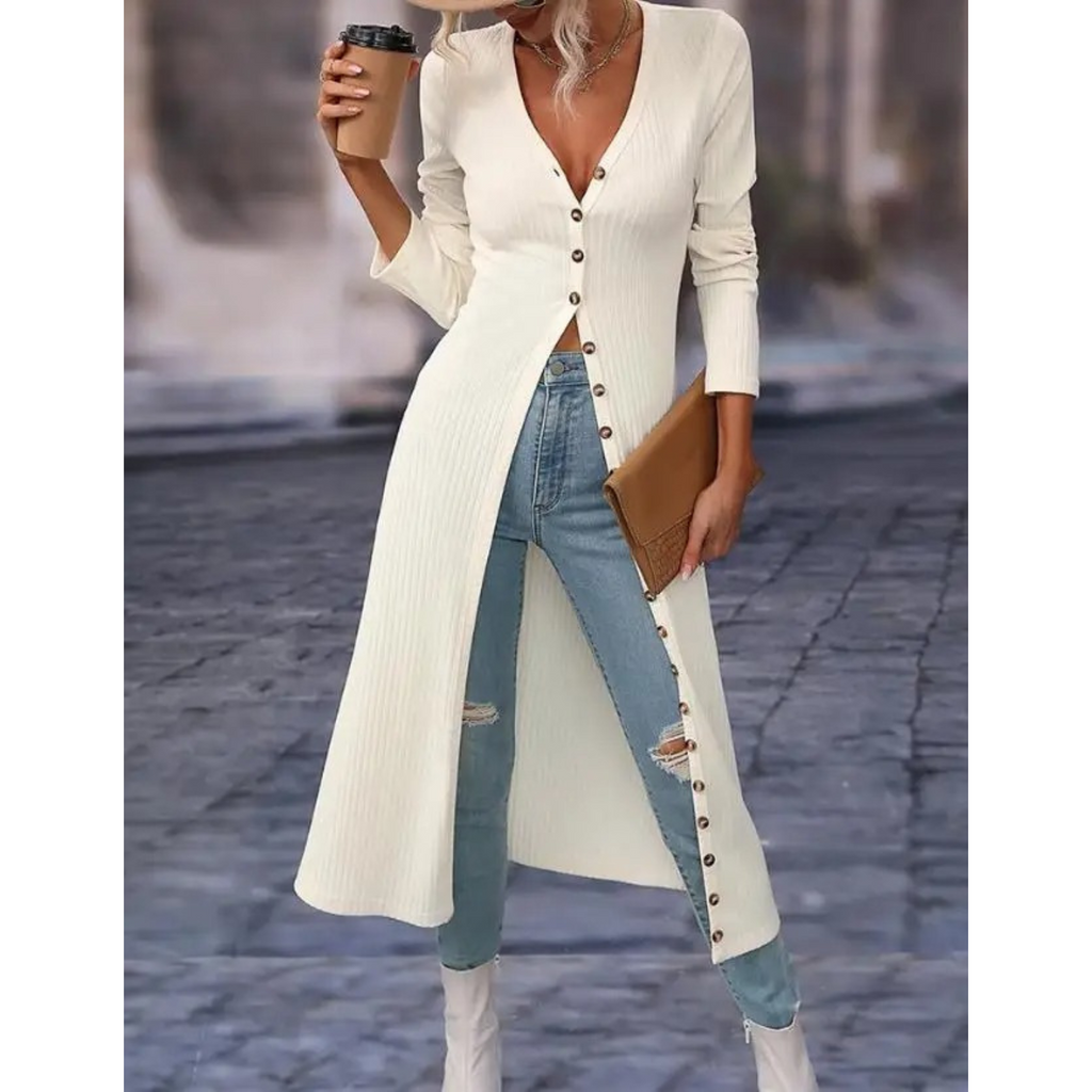 GR | Fit V-neck With button Long summer jacket
