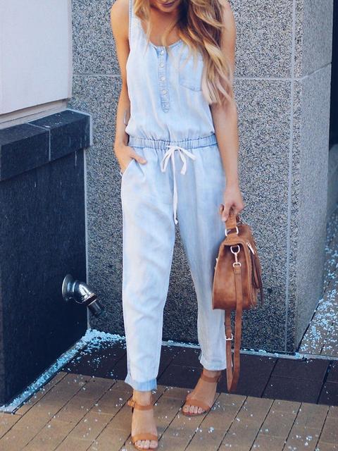 GR | Slim sleeveless waist denim jumpsuit