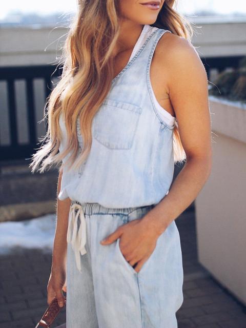 GR | Slim sleeveless waist denim jumpsuit