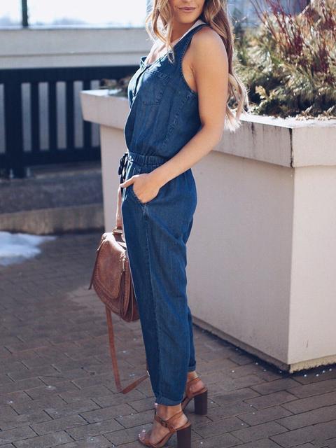 GR | Slim sleeveless waist denim jumpsuit