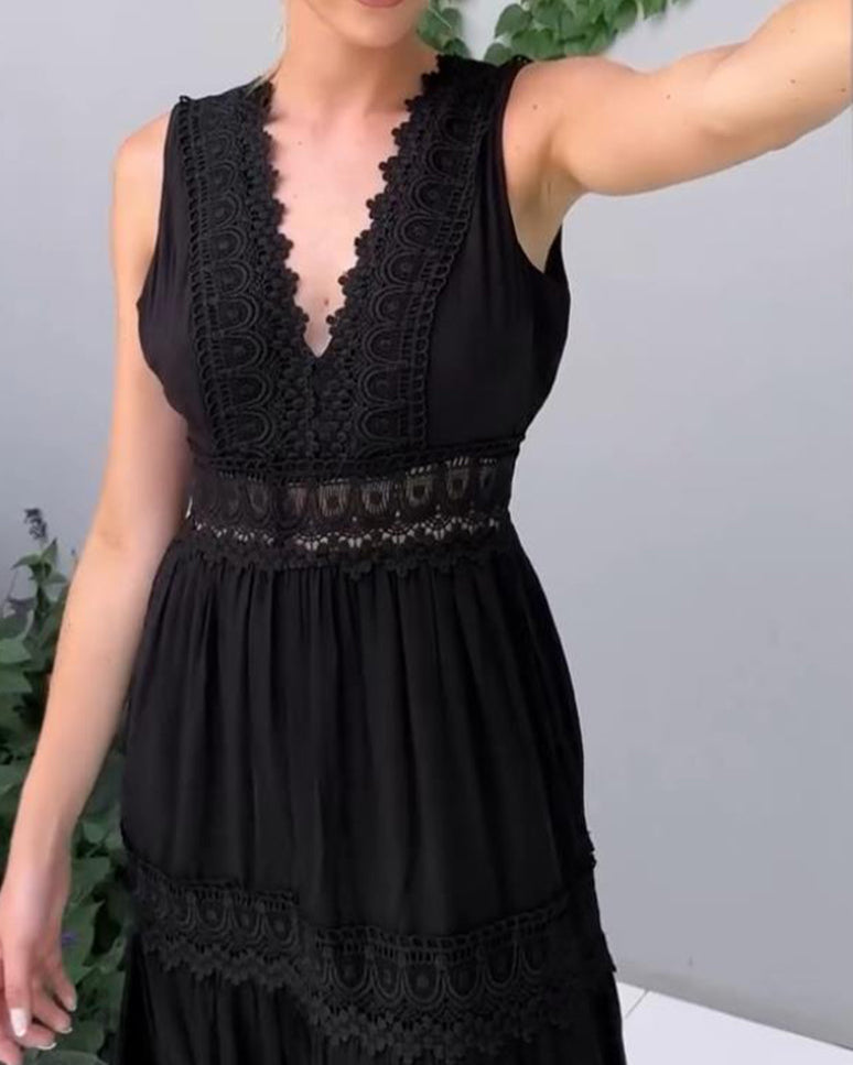 GR | Ärmelloses Spitzen-Midi-Kleid für Damen