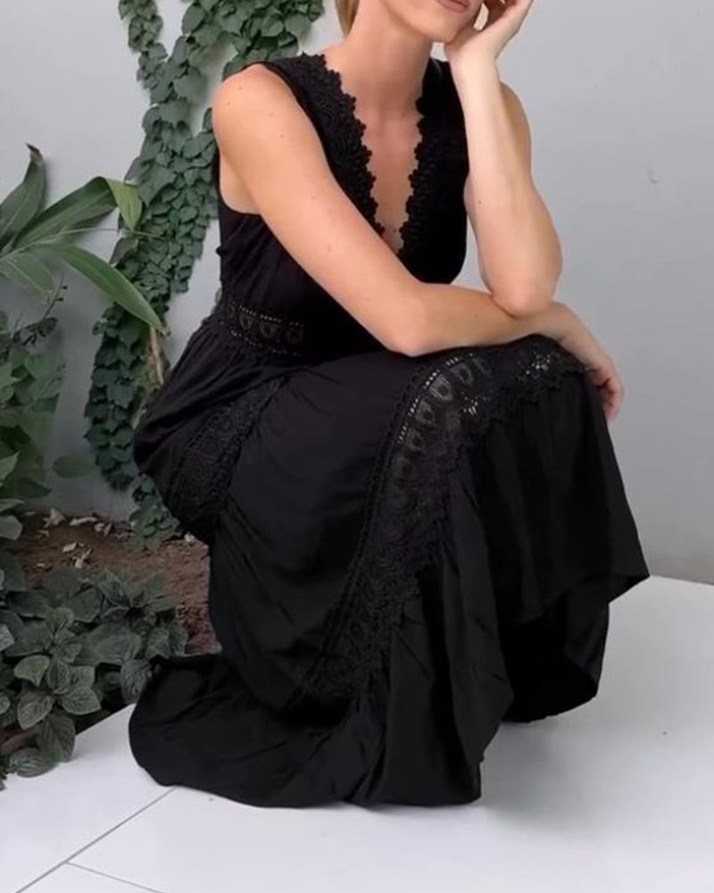 GR | Ärmelloses Spitzen Midi Kleid Für Damen