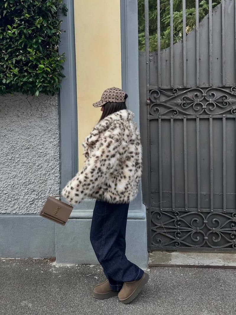 GR | Leopardenmuster Pelzjacke