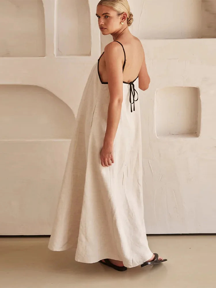 GR | Elegante Leinen Baumwollkleid mit Rückenschlitz