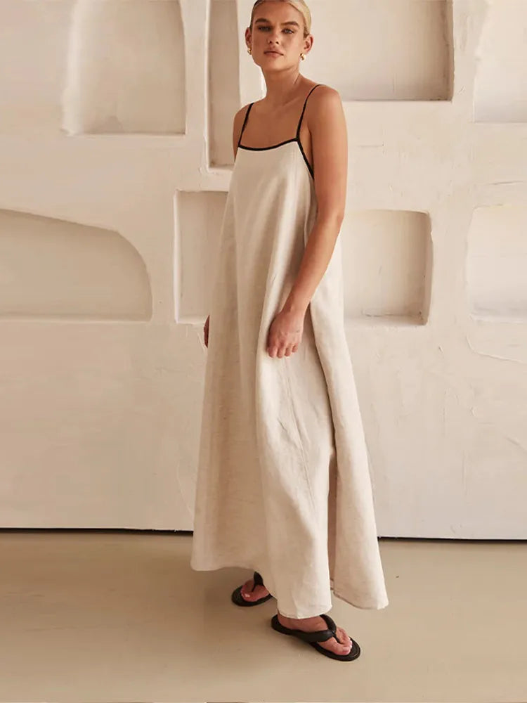 GR | Elegante Leinen Baumwollkleid mit Rückenschlitz