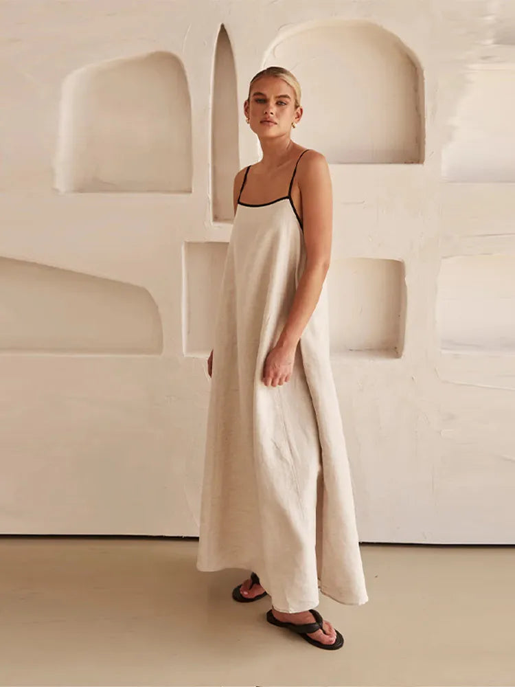 GR | Elegante Leinen Baumwollkleid mit Rückenschlitz