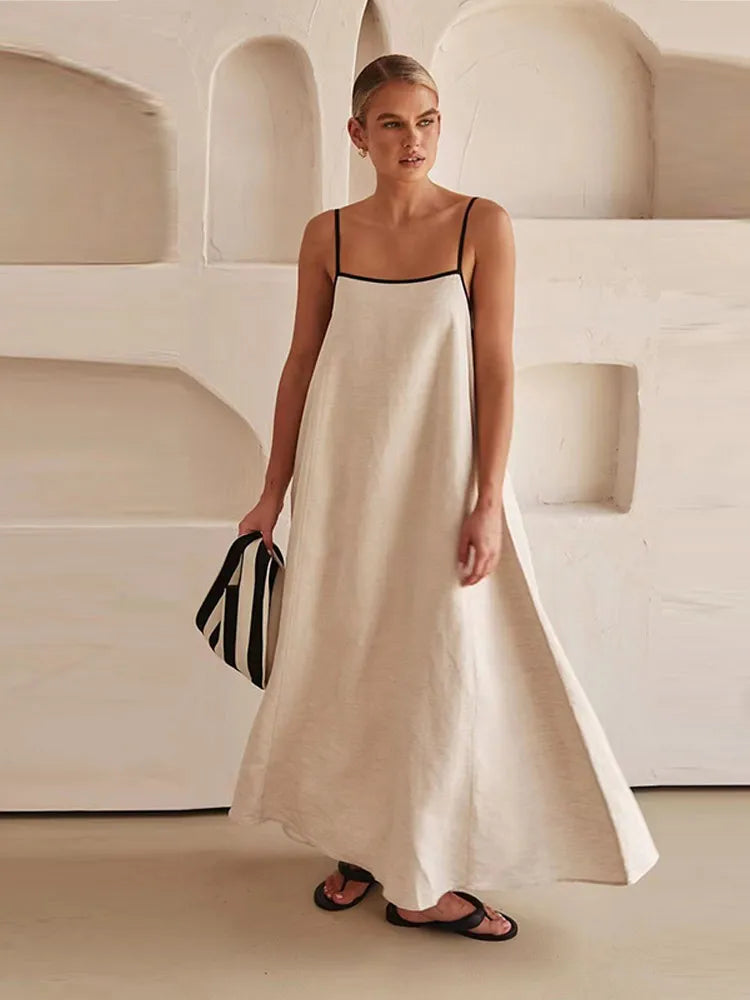 GR | Elegante Leinen Baumwollkleid mit Rückenschlitz
