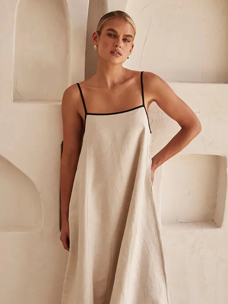 GR | Elegante Leinen Baumwollkleid mit Rückenschlitz