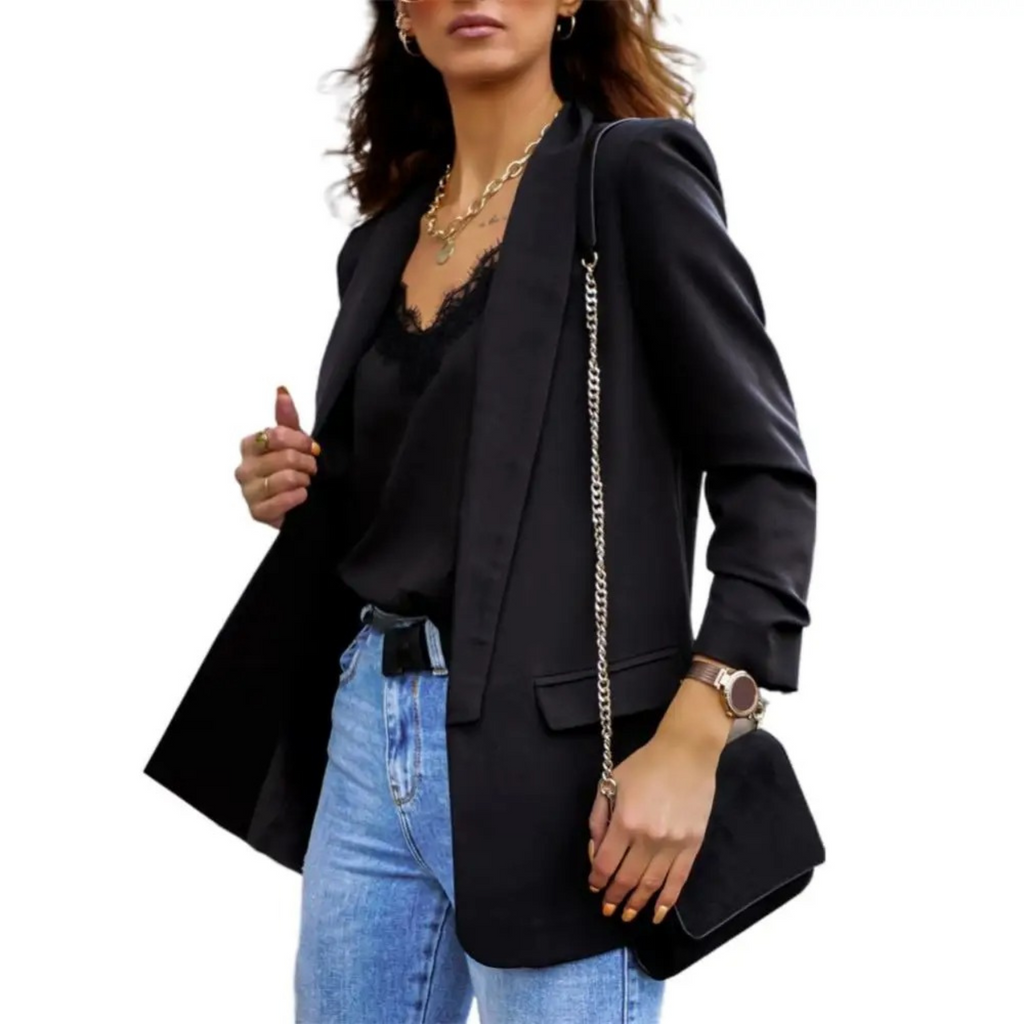 GR | Solid color jacket, modern women's blazer with lapels and long sleeves