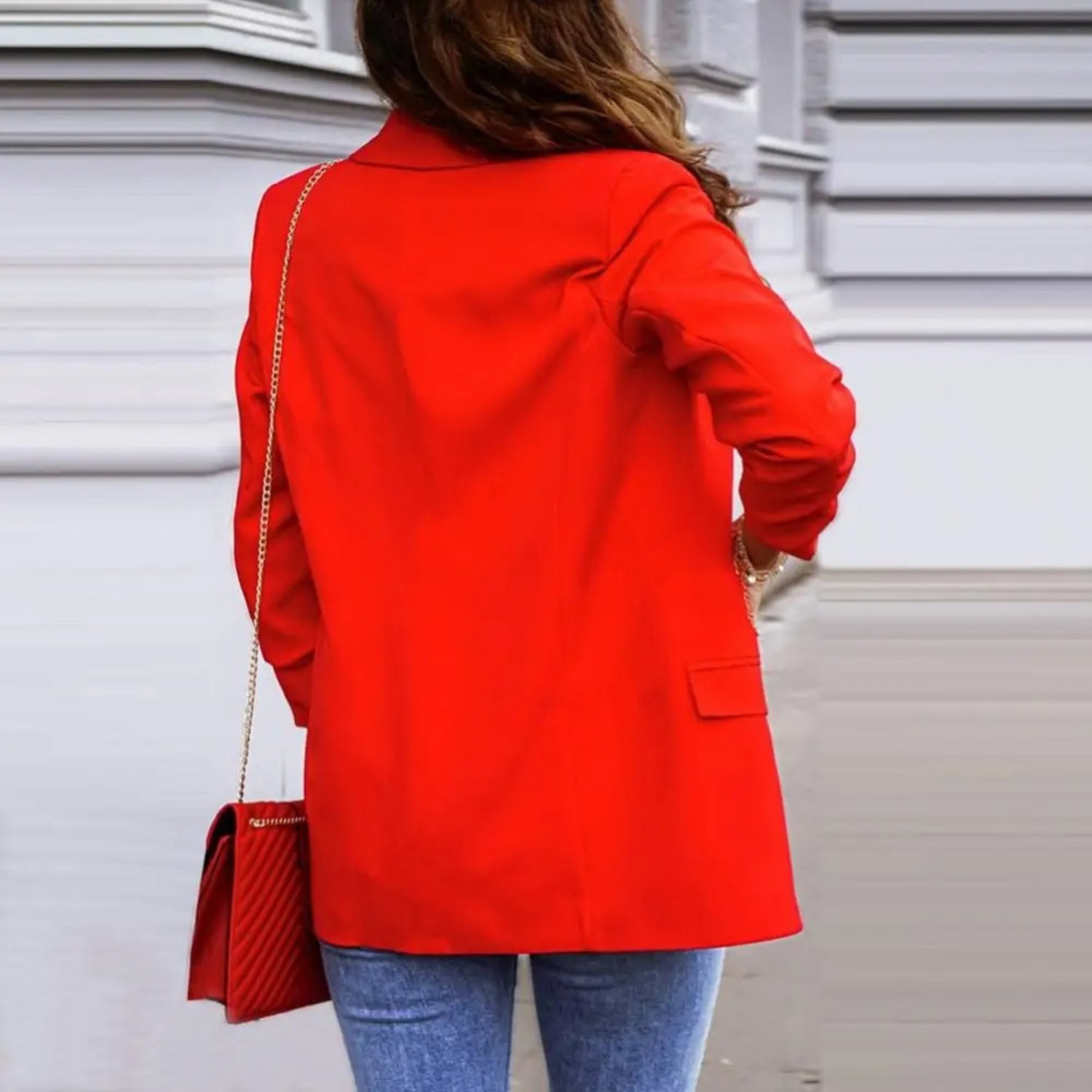 GR | Solid color jacket, modern women's blazer with lapels and long sleeves