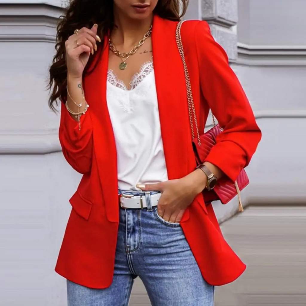 GR | Solid color jacket, modern women's blazer with lapels and long sleeves