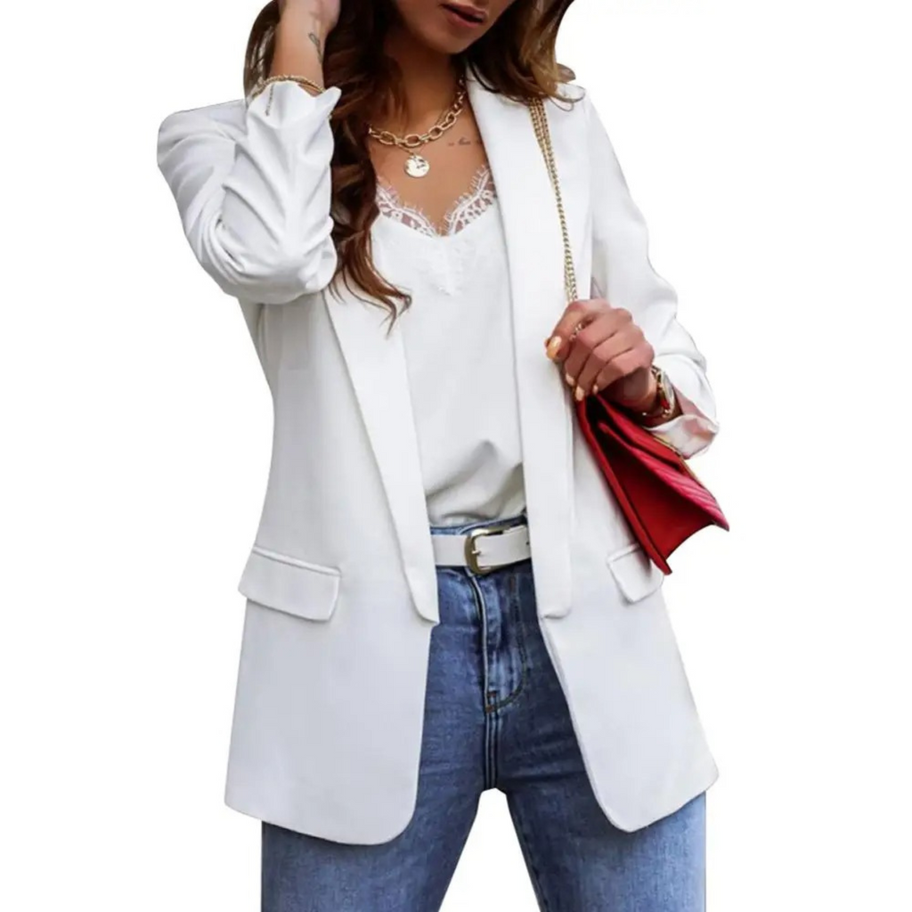 GR | Solid color jacket, modern women's blazer with lapels and long sleeves