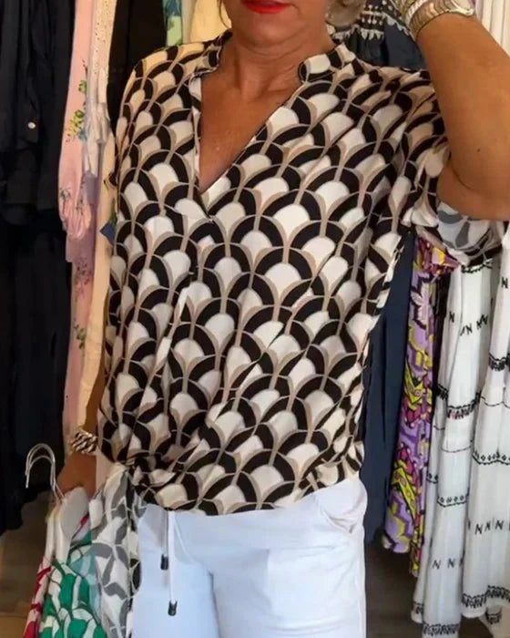 GR | Top Women's Loose Fit V-Neck Short Sleeve Blouse