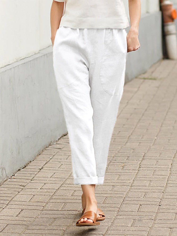 GR | Loose Fit Linen Trousers with Pockets Women's Clothing