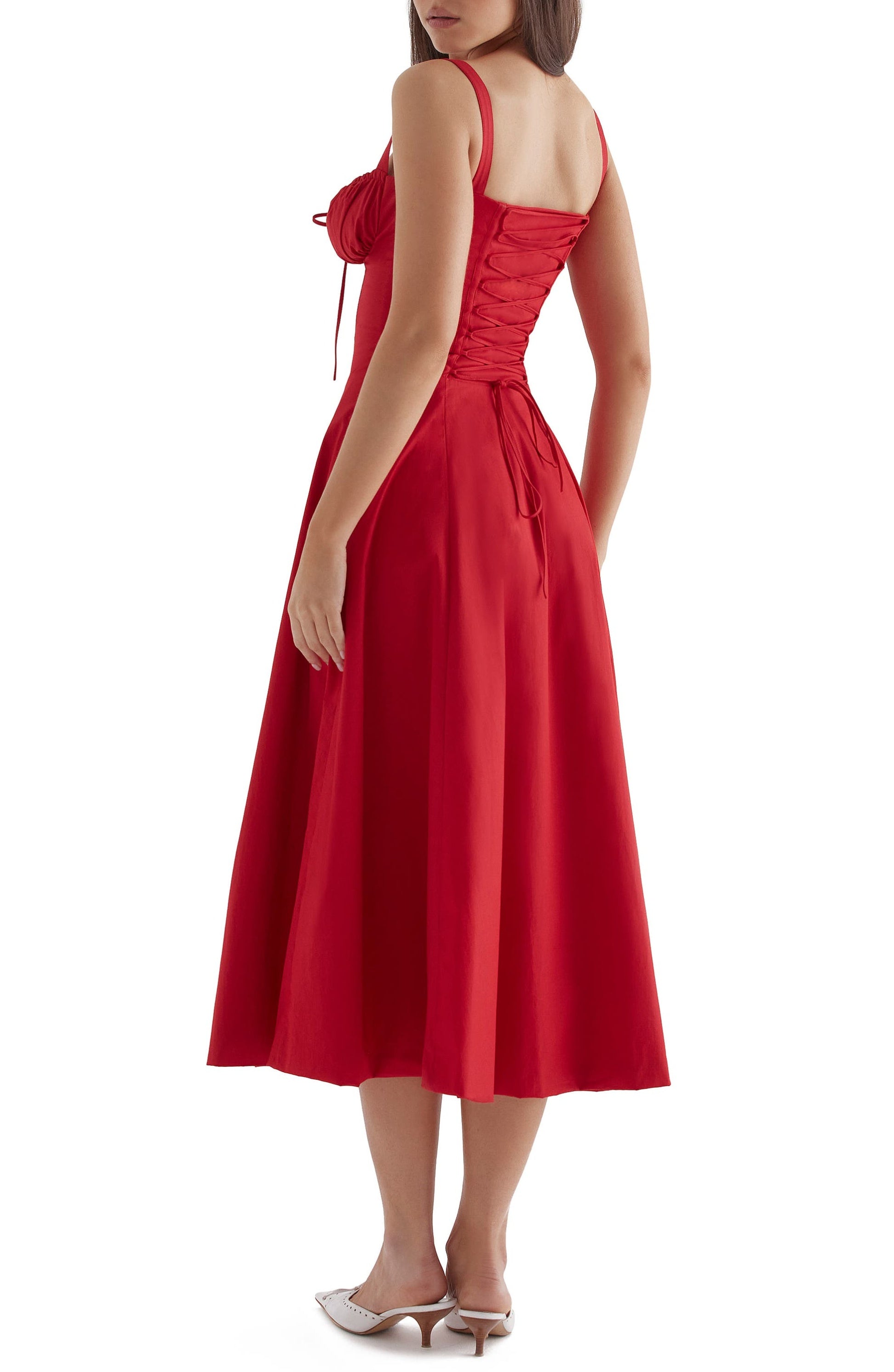 GR | Ärmellos Rückenkrawatte Midikleid Sonnenkleid