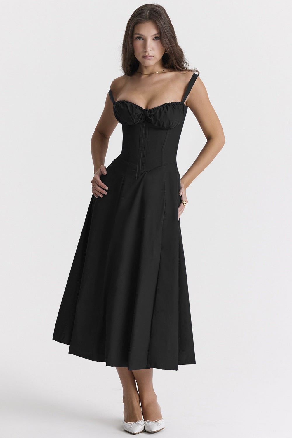GR | Ärmellos Rückenkrawatte Midikleid Sonnenkleid