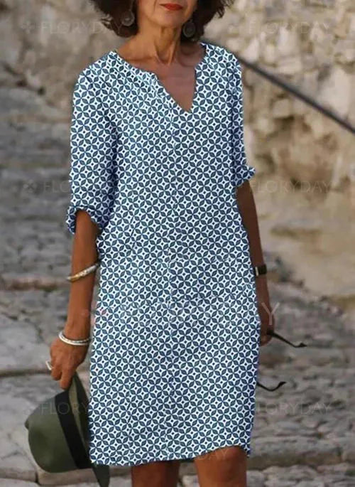 GR | Women's Loose Fit Short Sleeve V-Neck Dress 
