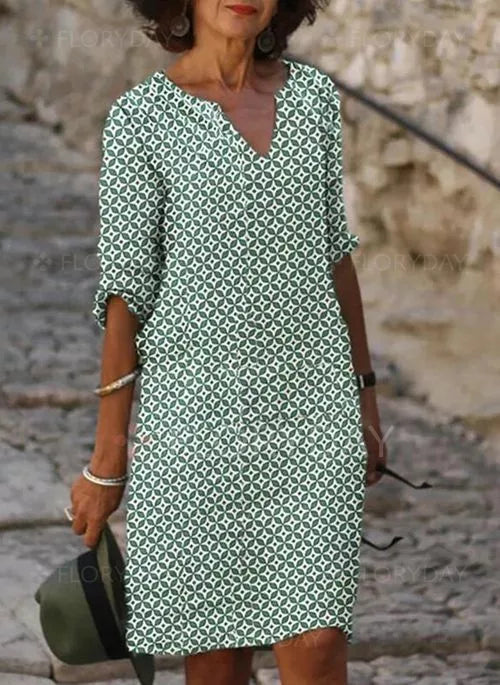 GR | Women's Loose Fit Short Sleeve V-Neck Dress 