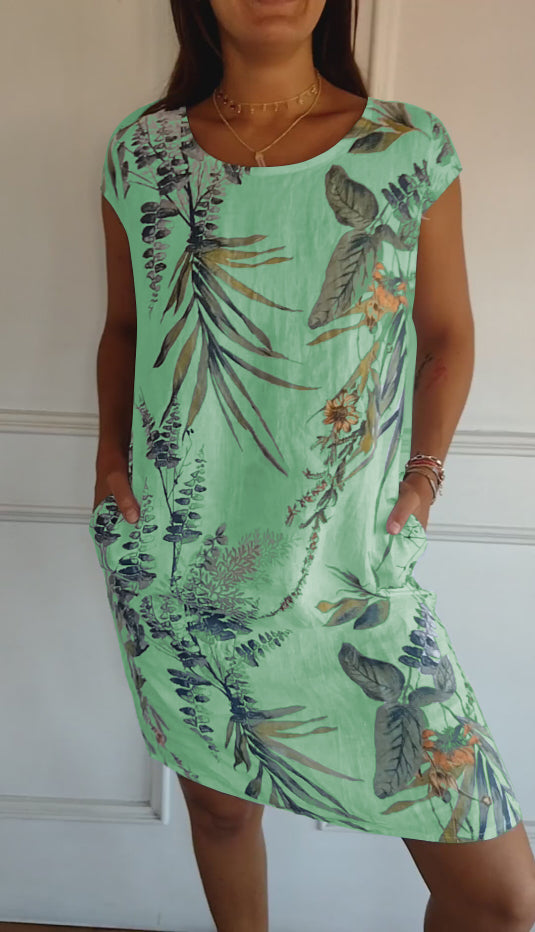 GR | Short sleeves, loose fit, short dress, floral dress 