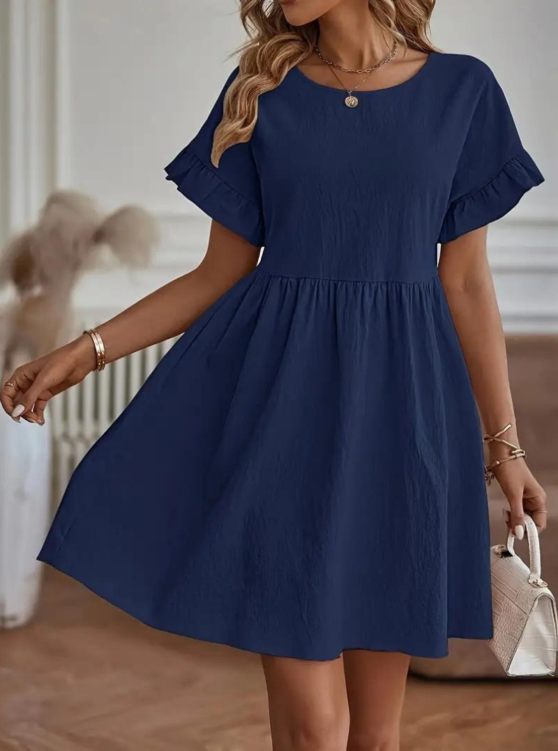 GR | Loose Fit Kurze Ärmel Rüschenkleid Kurzes Kleid