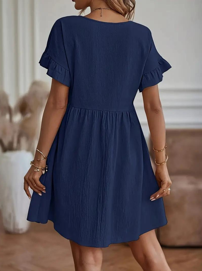 GR | Loose Fit Kurze Ärmel Rüschenkleid Kurzes Kleid