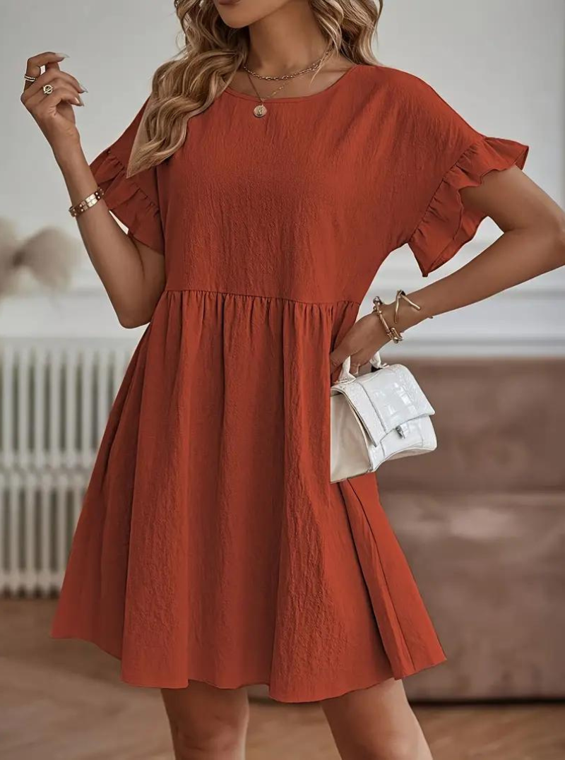 GR | Loose Fit Kurze Ärmel Rüschenkleid Kurzes Kleid