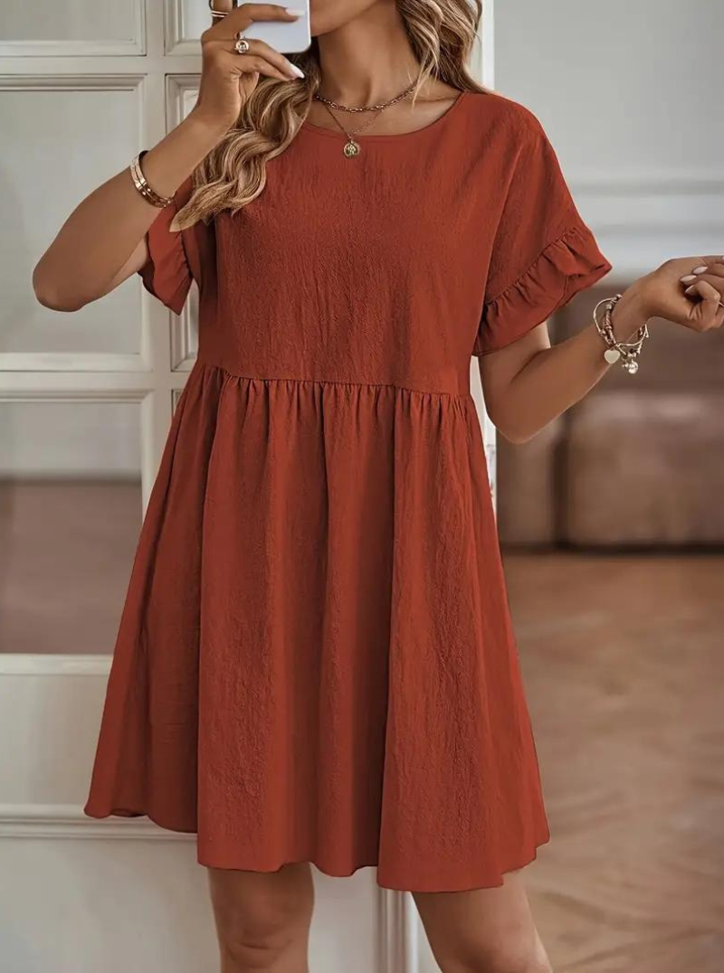 GR | Loose Fit Kurze Ärmel Rüschenkleid Kurzes Kleid
