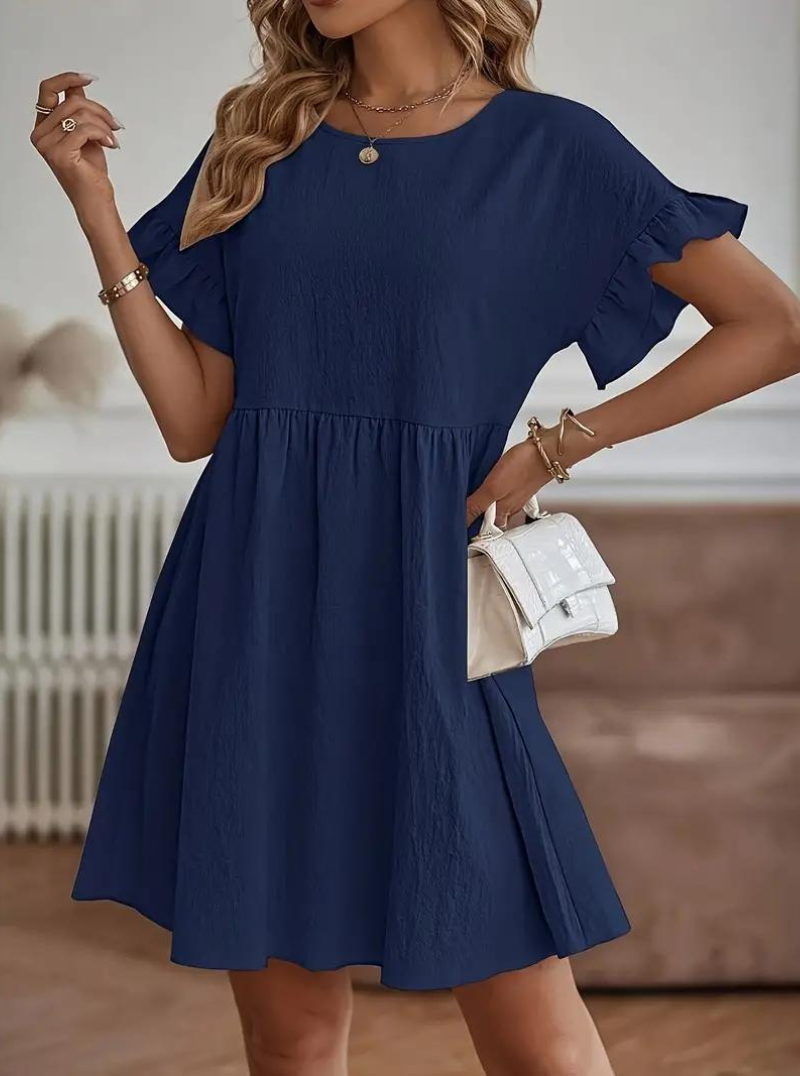 GR | Loose Fit Kurze Ärmel Rüschenkleid Kurzes Kleid
