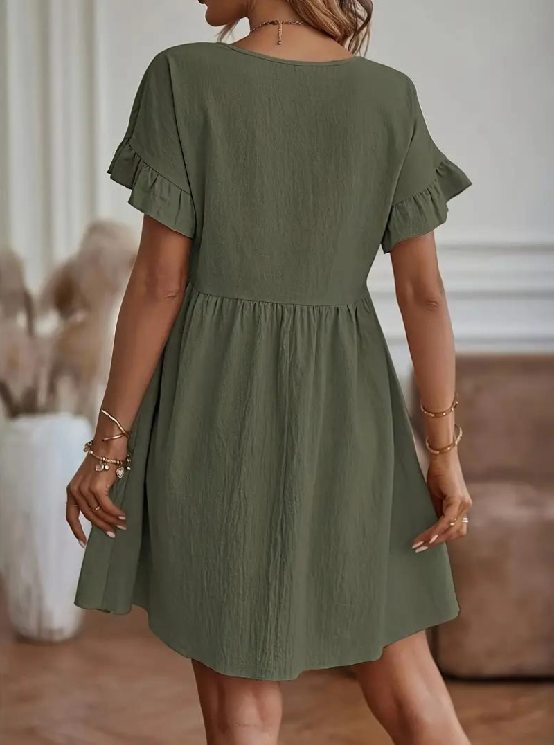 GR | Loose Fit Kurze Ärmel Rüschenkleid Kurzes Kleid