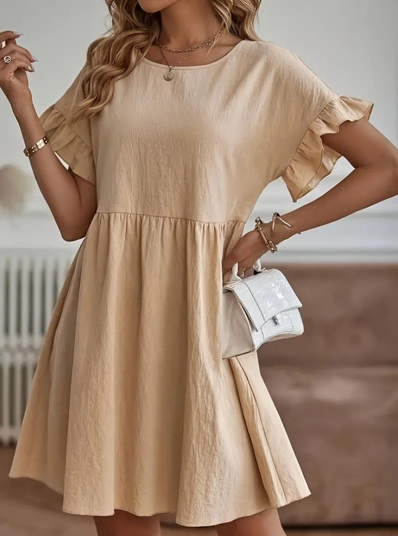 GR | Loose Fit Kurze Ärmel Rüschenkleid Kurzes Kleid