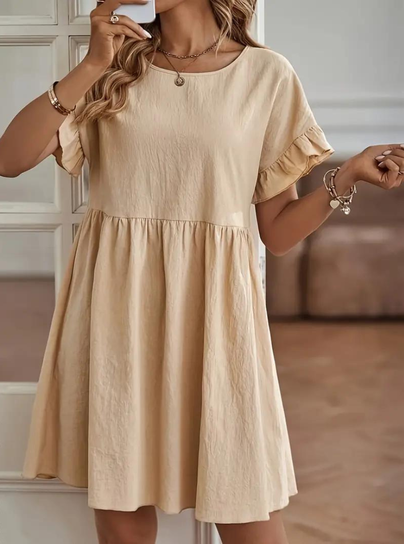 GR | Loose Fit Kurze Ärmel Rüschenkleid Kurzes Kleid