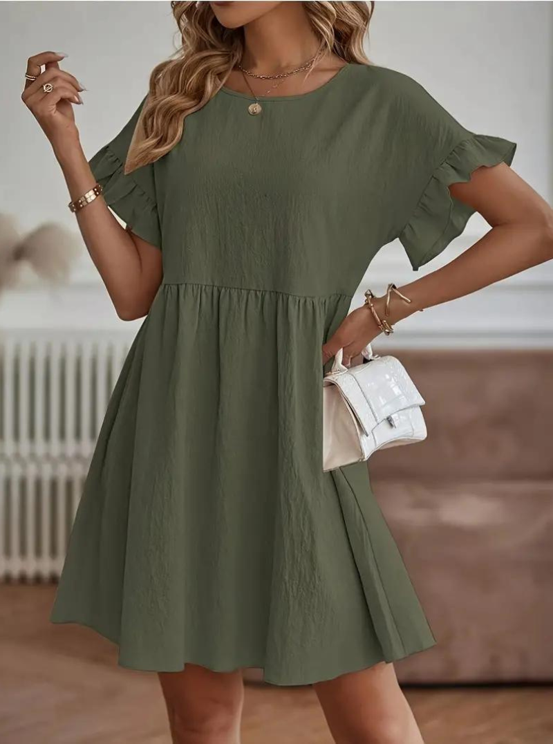 GR | Loose Fit Kurze Ärmel Rüschenkleid Kurzes Kleid