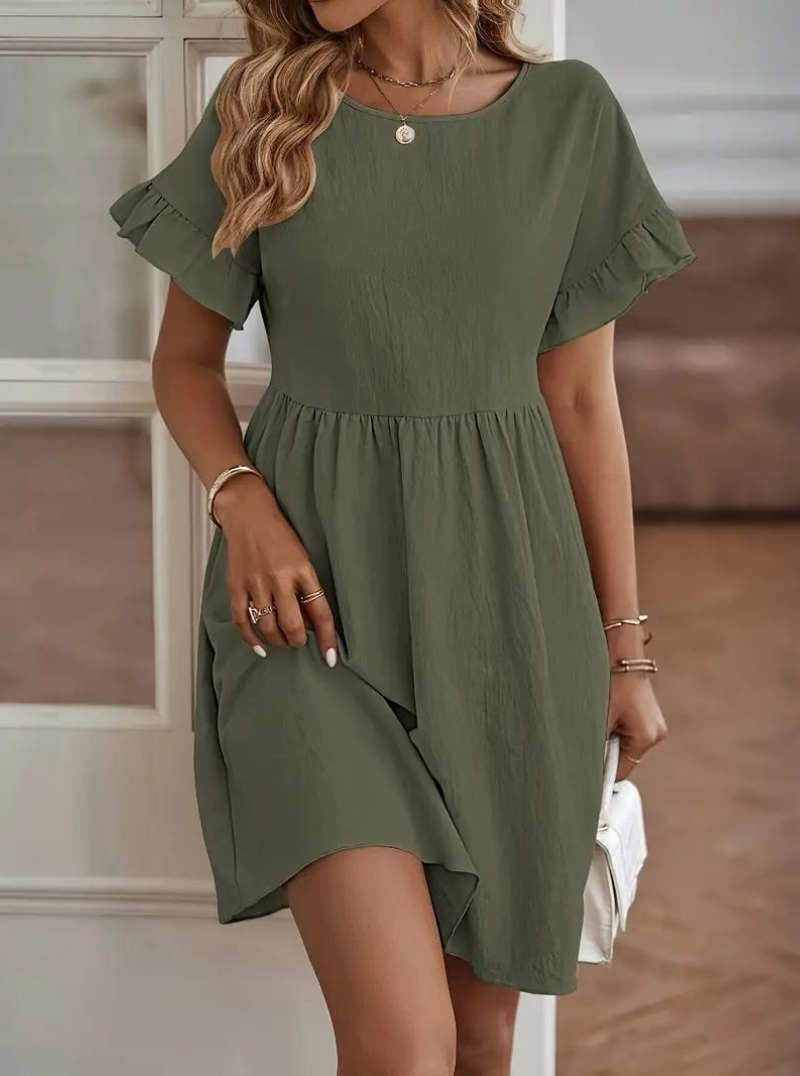 GR | Loose Fit Kurze Ärmel Rüschenkleid Kurzes Kleid