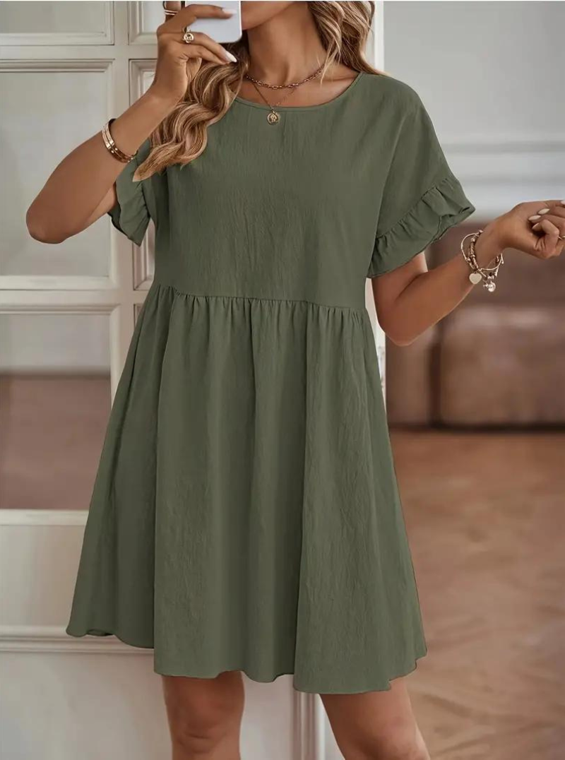 GR | Loose Fit Kurze Ärmel Rüschenkleid Kurzes Kleid