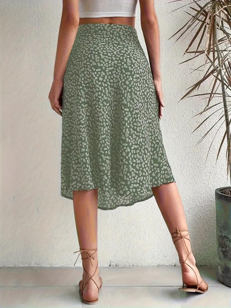 GR | Sommerrock, floral, geteilt, Midi-Rock, Rock mit hoher Taille