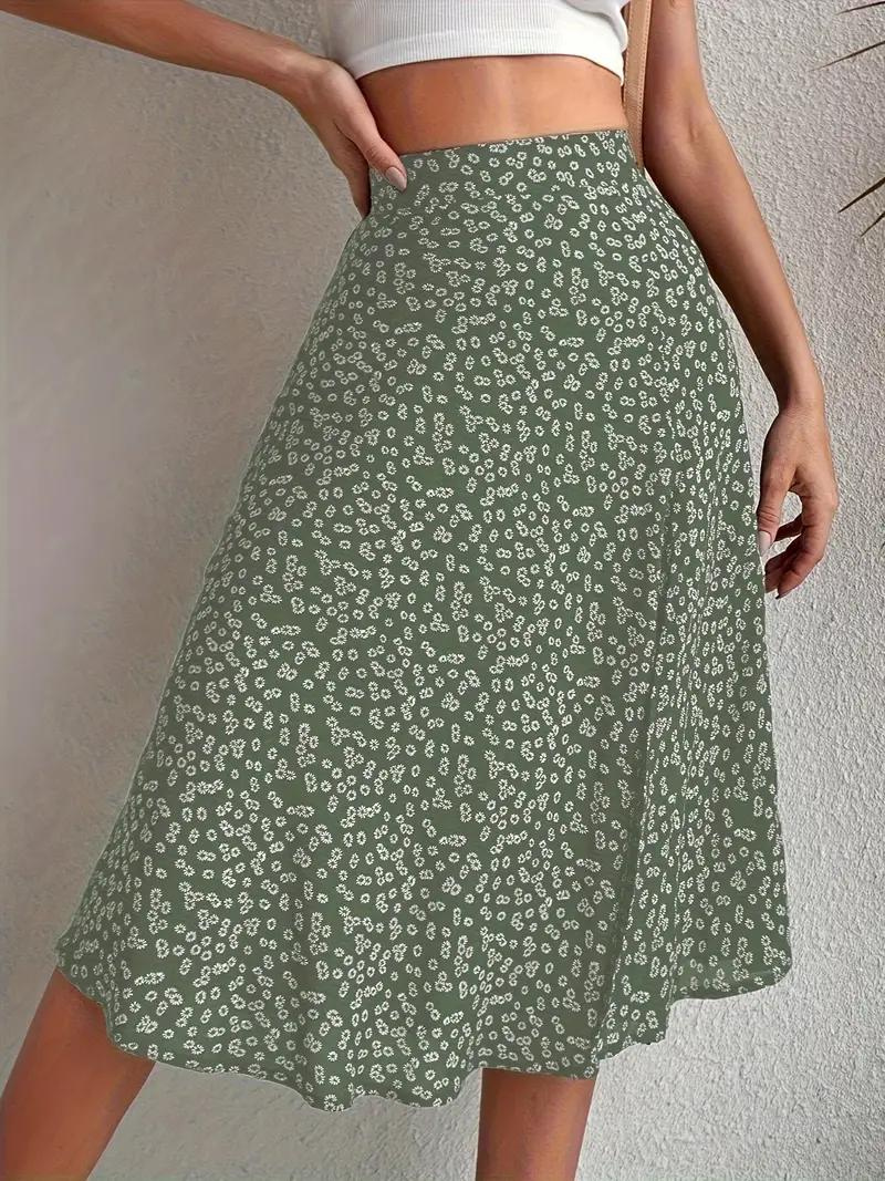 GR | Sommerrock, floral, geteilt, Midi-Rock, Rock mit hoher Taille