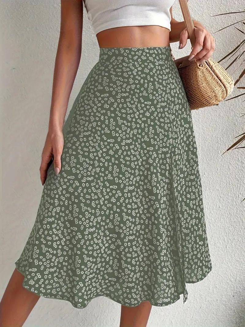 GR | Sommerrock, floral, geteilt, Midi-Rock, Rock mit hoher Taille